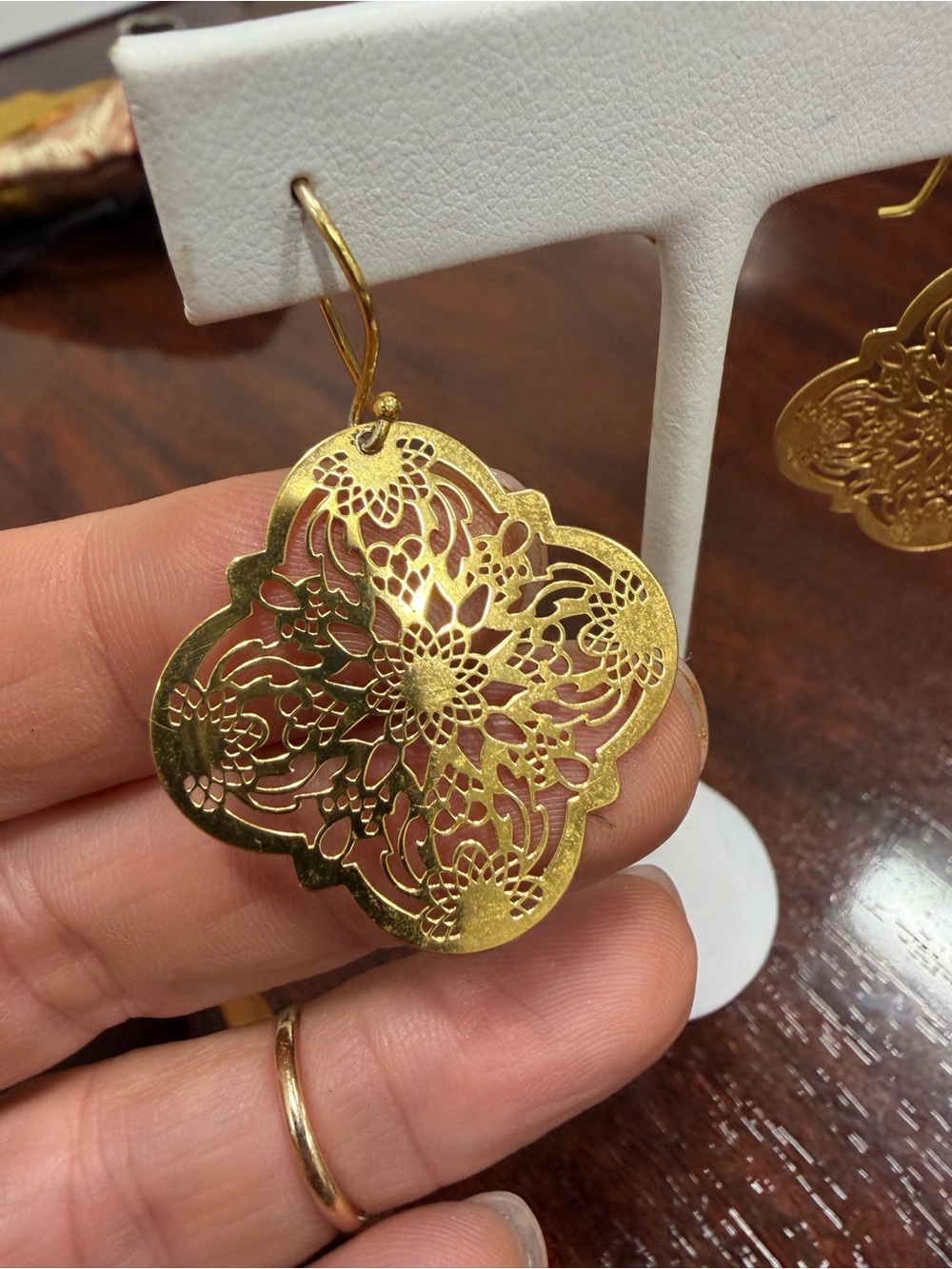 925 Sterling w Gold overlay Filigree Floral Drop Earrings - Women Jewelry 2 inch
